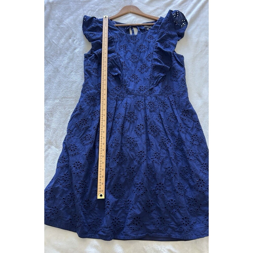 Chris McLaughlin Womens Dress Size 20 W Navy Cotton Eyelet Ruffle Pockets - Picture 6 of 10